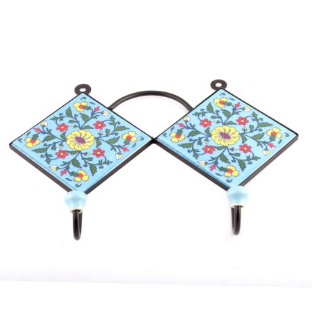 Turquoise And Yellow Wheel Flower Tiles Hooks